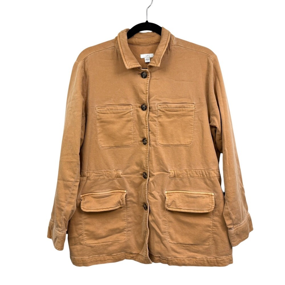 J. Jill Women Dyed Barn Jacket Anorak Light Toffee Cinched Waist Pockets Sz LP*